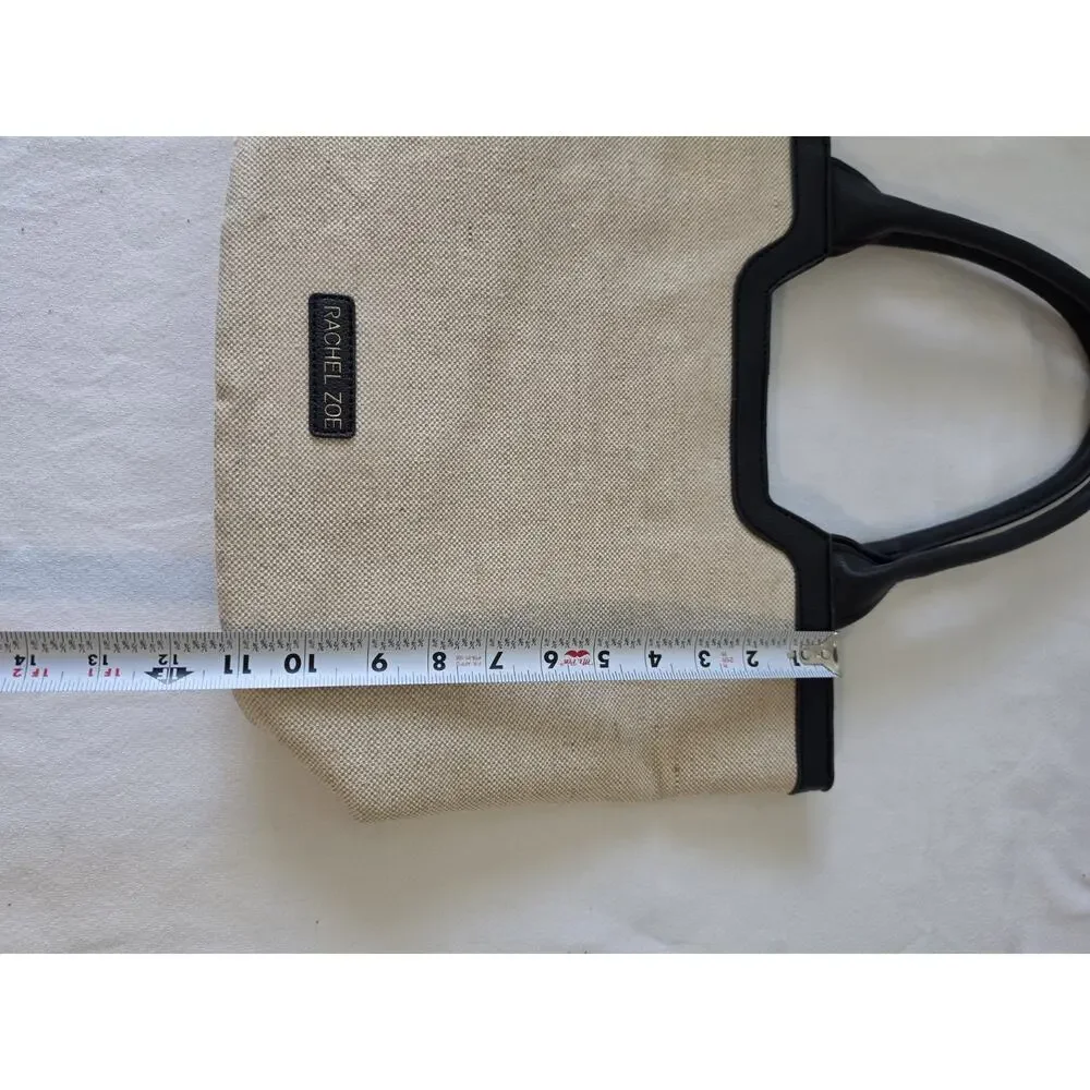 Rachel Zoe Capri Canvas Tote Bag Beige Black Linen Vegan Leather Shoulder Purse